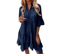 Abiti da sposa da donna in cotone lavato tinta unita manica a cinque quarti una linea di media lunghezza abito in denim per donne abiti da sposa per le donne, Marina Militare, L