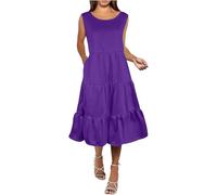 Abiti da sposa da donna UK casual e confortevole, in cotone, a maniche corte, abito da spiaggia con tasche, Viola, L