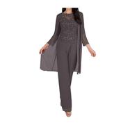 Abiti da sposa per la madre della sposa e dello sposo, tailleur da sera, set da 3 pezzi, outfit da festa, taglia grande, da donna, Grigio, 38