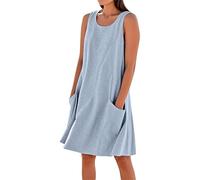 Abiti da sposa per le donne Abiti estivi da donna 2025 Abiti larghi per vacanze al mare Abiti casual senza maniche in lino prendisole con tasche Abito nero per le donne, blu cielo, XL