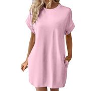 Abiti da sposa per le donne tinta unita girocollo manica a pipistrello maniche corte tasche nascoste abito casual allentato abito nero per le donne, rosa, M