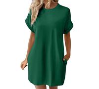 Abiti da sposa per le donne tinta unita girocollo manica a pipistrello maniche corte tasche nascoste abito casual allentato abito nero per le donne, GN1., XL