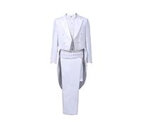 Abiti da Sposo Slim Fit Uomo Formali Costume per Spettacolo Magico Giacca con Coda Blazer da Cosplay per Abiti Eleganti per Feste da Principe Ricamato, bianco, M