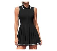 Abiti Da Tennis Da Donna Abito Da Tennis Da Donna Polo Con Mezza Cerniera Pieghettato Con Reggiseno Incorporato Pantaloncini Separati Abito Da Golf Monopezzo Slim Fit Con Tasche Per Tennis(Black,M)