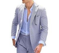 Abiti da Uomo Completo da Uomo in Seersucker a Righe Slim Fit con 2 Bottoni, Giacca e Pantaloni Estivi per Matrimonio e Ballo, Blu, Taglia XL