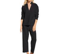 Abiti da viaggio per le donne set da 2 pezzi, set casual Co Ord tute | Set di abbigliamento da donna per il tempo libero, con felpa a maniche lunghe e scollo a V e pantaloni a gamba larga