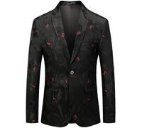 Abiti di Grandi Dimensioni Blazer per Uomo - Risvolto con Motivo Floreale Nero con Tasca Blazer Primavera E Autunno Abiti Casual da Uomo con Un Bottone Giacca Blazer per Matrimonio D, Black, XL
