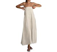 Abiti di lino da donna 2025 Backless Abito senza maniche elegante fluente Abito da spiaggia casual Abito da spiaggia a pois rossi da donna, cachi, L