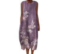 Abiti Donna Bohemian Tshirt Abiti San Maniche Ample Casual A-Line Stampato Fiore Abiti Scollo a V Corto di Grandi Dimensioni Abito Da Sposa Donna Casual Dresses per Festa Spiaggia, malva, S