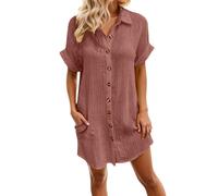 Abiti Donna Cotone-Abito Casual alla Moda da Donna per Tutti I Giorni, Adatto per Feste E Tempo Libero, con Scollo A V, Bottoni E Tasche, Perfetto per Primavera, Estate E Autunno.