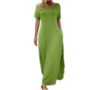 Abiti Donna Estivi Casual Abito Eleganti Bohémien Comodo Vestito Boho Lunga Swing Leggera Vestiti da Spiaggia Curvy Taglie Forti Classico Abiti a Maniche Corte Bohémien Elasticizzata Mare Estivi