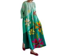 Abiti Donna Estivi Cotone Lino Comodo Lungo Casual Vestiti Estivi Larghe Boho Elegante Abiti In Lino Vintage Elasticizzato Vacanza Vestito Boho Spiaggia Primavera Taglie Forti Abito Da Spiaggia