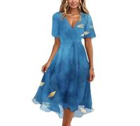 Abiti Donna Estivi Eleganti Matrimonio Moda Maniche Corte Wedding Lungo Vestito Lungo Estivo Donna Elegante Fiori Leggeri Spiaggia Floreale Casual Scollo a V Summer Dress M