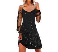 Abiti Donna Lunghi Vestito Capodanno Donna Paillettes Vestito Donna Invernale Elegante Abito Da Cocktail Donna Abiti Per Capodanno Donna Abiti Da Cerimonia Donna Abito Scollo V Lungo (Black, M)
