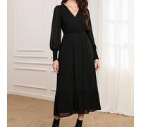 Abiti eleganti a pois per donne in autunno e inverno, abiti lunghi con polsini elastici e maniche a palloncino, abiti in chiffon eleganti con stampe a pois, abiti eleganti da festa, abiti alla moda pe