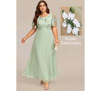 Abiti eleganti da cerimonia estivi con scollo tondo e fiori per la madre della sposa, abiti da damigella verde 0XL,1XL,2XL,3XL,4XL,5XLPiantePaillettes