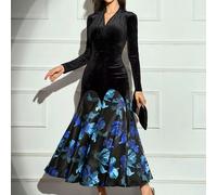 Abiti eleganti da sera lunghi da donna, slim fit, a maniche lunghe, a tinta unita e a blocchi di colore L,M,S,XL,XS,XXL,XXS,XXXL,XXXXLBlocchi di colore,Floreale,PianteTessuto in maglia