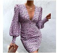 Abiti Eleganti Donna,Abito Da Donna Sexy Con Scollo A V Increspato Tunica Con Coprispalle Abito Elegante Avvolgente Abito Aderente Aderente Floreale Viola Abito Casual A Maniche Lunghe Alla Moda Abi