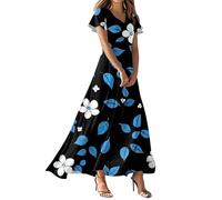 Abiti Eleganti Donna, Comode Summer Estivi Civile Estivo Mare Prom Maniche Corte Leggero Casual Floreale Elegante Leggeri Semplice Estiva Outfit Curvy Moda Vestiti Donna Estivi,S