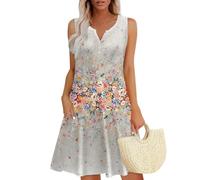 Abiti Eleganti Estate Sexy Mare Forti Scollato Vestito Cerimonia Donna Elegante Casual Indiana Spalline Vestitino Estivo Corto Tropicale Moda Scamiciato Donna Estivo Cachi M