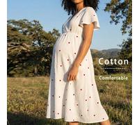 Abiti estivi, abito da infermiera con grafica a cuore e balze, maniche corte, abiti da allattamento e maternità, abiti post-parto per donne, abiti in 100% cotone, abiti cottage core, abiti per signore