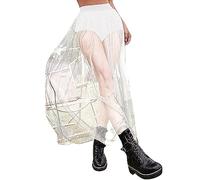 Abiti estivi casual da donna 2 in 1 in rete a vita alta stampa una linea maxi gonna abito da sposa per ospiti, bianco, L