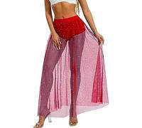 Abiti estivi casual da donna 2 in 1 in rete a vita alta stampa una linea maxi gonna abito da sposa per ospiti, Rosso, M