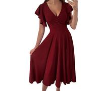 Abiti estivi casual da donna abiti da sposa per le donne 2023 scollo a V Midi per prove cena abito lungo abito da sposa abito da ospite, Rosso, L