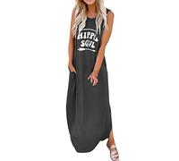 Abiti estivi casual da donna abito lungo casual da donna stampato lettera moda senza maniche Maxi Daliy O-collo abito da donna abiti estivi da donna, Grigio, S