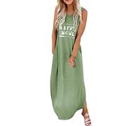 Abiti estivi casual da donna abito lungo casual da donna stampato lettera moda senza maniche Maxi Daliy O-collo abito da donna abiti estivi da donna, Verde, S