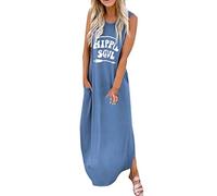 Abiti estivi casual da donna abito lungo casual da donna stampato lettera moda senza maniche Maxi Daliy O-collo abito da donna abiti estivi da donna, Blu, S