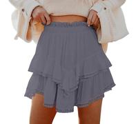 Abiti estivi casual da donna gonne a doppio strato moda tinta unita pizzo elastico in vita gonne abito per ospiti di nozze, Grigio, M