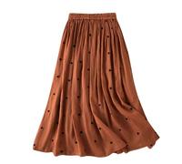 Abiti estivi casual da donna in lino casual una linea ad alta elastico in vita alla caviglia gonne midi da donna abiti estivi, Arancione, M