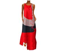 Abiti estivi casual da donna taglie forti per tutti i giorni senza maniche patchwork O collo maxi abito midi abiti da donna, Arancione, L