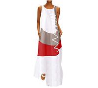 Abiti estivi casual da donna taglie forti per tutti i giorni senza maniche patchwork O collo maxi abito midi abiti da donna, bianco, XL