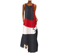 Abiti estivi casual da donna taglie forti per tutti i giorni senza maniche patchwork O collo maxi abito midi abiti da donna, Grigio, M