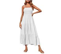 Abiti estivi da donna 2023 con spalline sottili abito lungo estivo maxi abito casual abiti da spiaggia alla moda, bianco, M