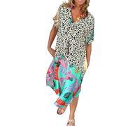 Abiti estivi da donna 2024 nuova estate traspirante scollo a V stampato abito allentato da donna casual stampa leopardata abiti midi a maniche corte per le donne, Beige, XXL
