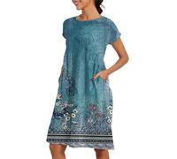 Abiti estivi da donna 2025 2024 nuovo vestito da donna con scollo rotondo casual e confortevole in cotone a maniche corte abito da spiaggia con tasche maxi abiti da donna, blu cielo, XL
