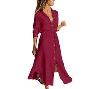 Abiti estivi da donna 2025 abiti camicia di lino per le donne giù abito causale tinta unita lunghi maxi abiti da donna alla moda abiti midi 2025 per le donne, Rd1., 4XL