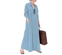 Abiti Estivi da Donna 2025, Abito Lungo in Cotone e Lino con Bottoni, Abito Casual da Spiaggia con Scollo a V