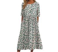 Abiti estivi da donna 2025 Abito midi da donna a linea A Casual allentato estivo a maniche corte abiti da spiaggia con tasche Abiti per ospiti di nozze per le donne, blu cielo, S