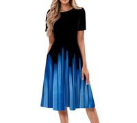 Abiti estivi da donna 2025 Midi Manica Corta Girocollo Abiti Eleganti Pieghe con Tasca Laterale A Line Abito Camicia Abiti con Tasche, Blu, XXL