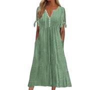 Abiti estivi da donna abiti bohémien con scollo a V e bottoni a maniche corte abito midi lungo elegante plus size abito da spiaggia swing ampio comodo prendisole con tasche per vacanze viaggi tutti i