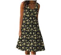 Abiti estivi da donna casual con scollo a V a righe abito da spiaggia 2025 abito estivo da spiaggia allentato a maniche corte swing da spiaggia, Giallo, L