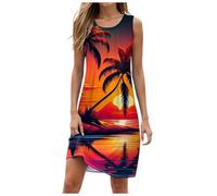 Abiti estivi da donna casual con scollo a V abito midi senza maniche A Line abito prendisole tunica 2025 maglietta da donna UK bohemien senza maniche floreale maxi estate spiaggia swing, Arancione