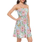 Abiti estivi da donna con farfalla e fiori rosa per le date dell'ufficio domestico, Ape Farfalla Fiore, XX-Large