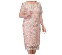 Abiti estivi da donna elegante del vestito da sposa plus size ricamo floreale abiti da sera formali manica corta partito smart casual, rosa, 3XL