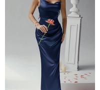 Abiti estivi da donna Look Polly, abito lungo in seta a tinta unita con gonna lunga e bretelle, abiti da donna per matrimoni e autunno, abiti per il ritorno a scuola, abiti da donna per feste con spal