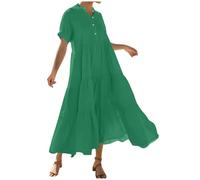 Abiti estivi da donna, maxi abito a balze a maniche corte con scollo a V, maxi abito a balze con dettaglio a bottone, prendisole casual con orlo a volant 2025 Offerte I miei ordini, Verde, XXL